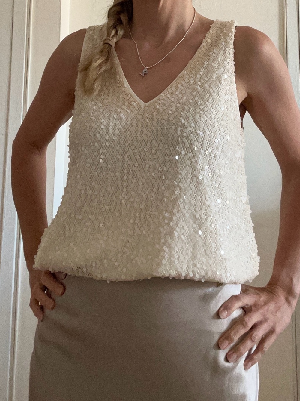 Marks & Spencer Ivory Sequin V-Neck Tank Top